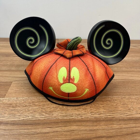 Disney Glow in the Dark Mickey Mouse Ears Hat Child Size Pumpkin Halloween - Picture 1 of 7